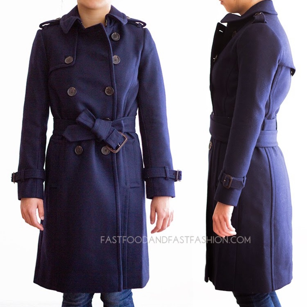 J. Crew NWT icon trench coat NAVY WOOL Coat sz 0 - Picture 12 of 14